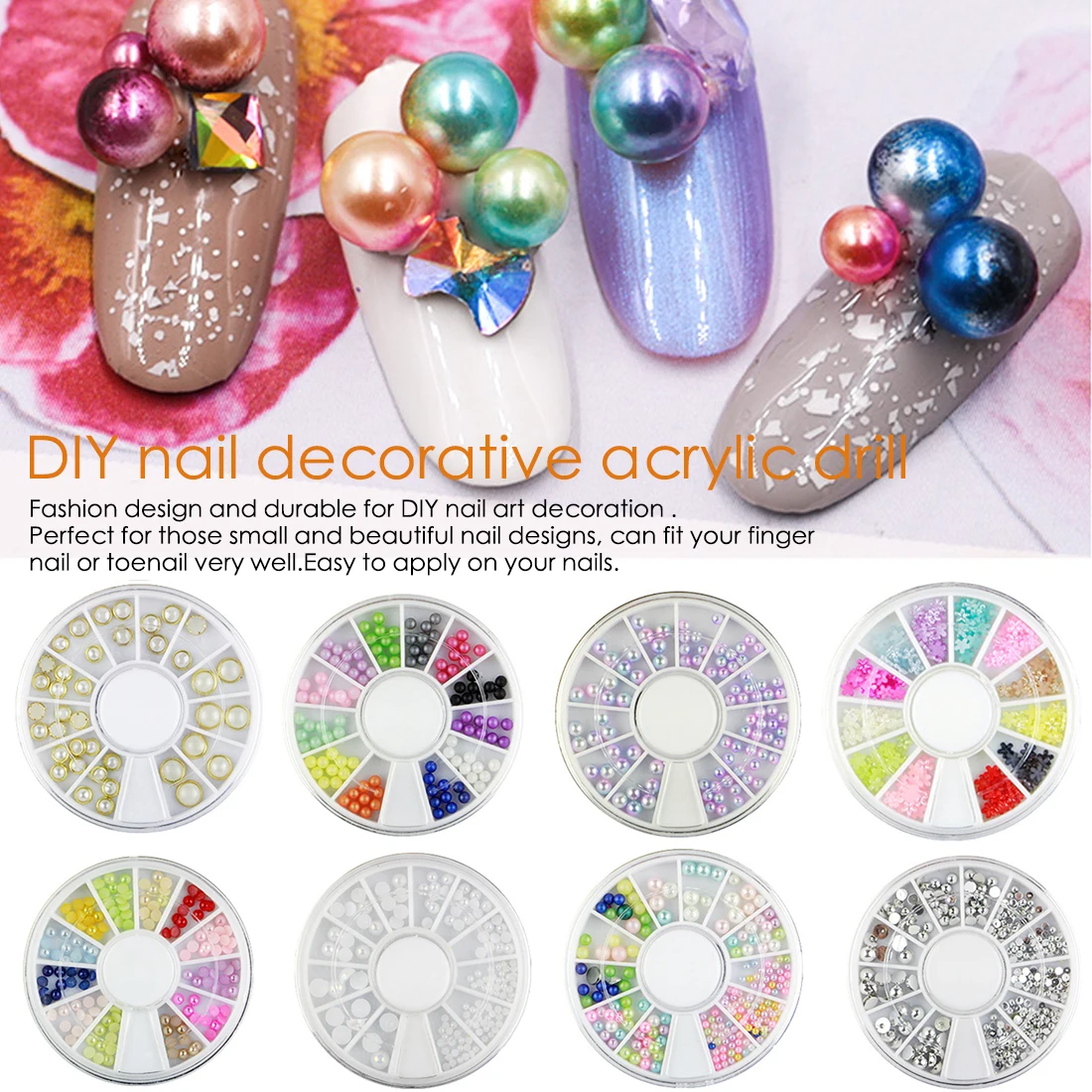 

3D Nail Art Decoration DIY Nail Art Wheel Tips Crystal Glitter Rhinestone white AB Color Acrylic Diamond Drill