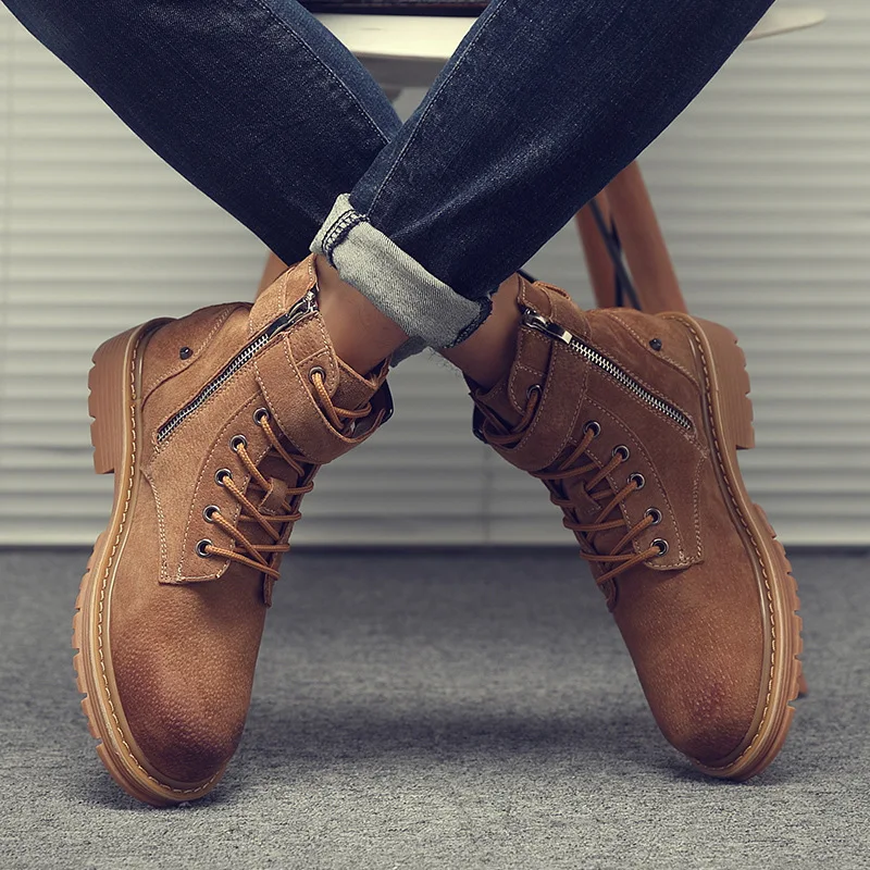 

Martin Boots Men's Autumn Korean-style Trend England Ankle Boots Men Retro Leather Boot Versatile Hight-top Desert Work Shoes