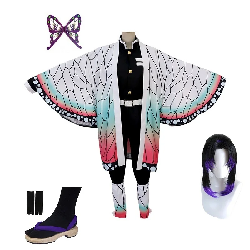 Кимоно женское для косплея костюм шинобу Униформа парик обувь Шпилька-бабочка