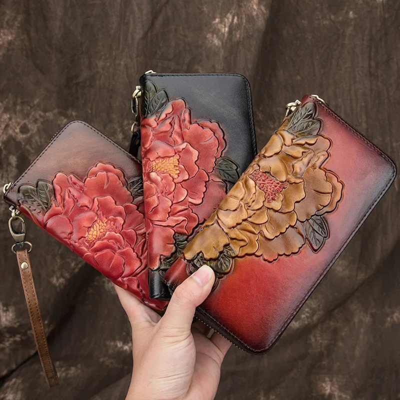 

Women's Wallet Women's Long Large Capacity Zipper Handbag Retro Hand-rub Color First Layer Cow Leather Wallet