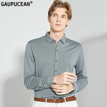 

Wool Lyocell Easy Care Wrinkle Resistance Soft High Quality Men Formal Shirt Business Male Grey Long Sleeve Man Dress Shirts