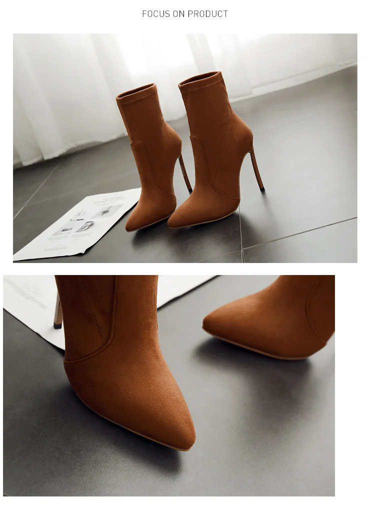 INS/стильные женские зимние ботинки с острым носком ботильоны на высоком каблуке-шпильке 11,5 см зимние ботинки на тонком каблуке размера плюс