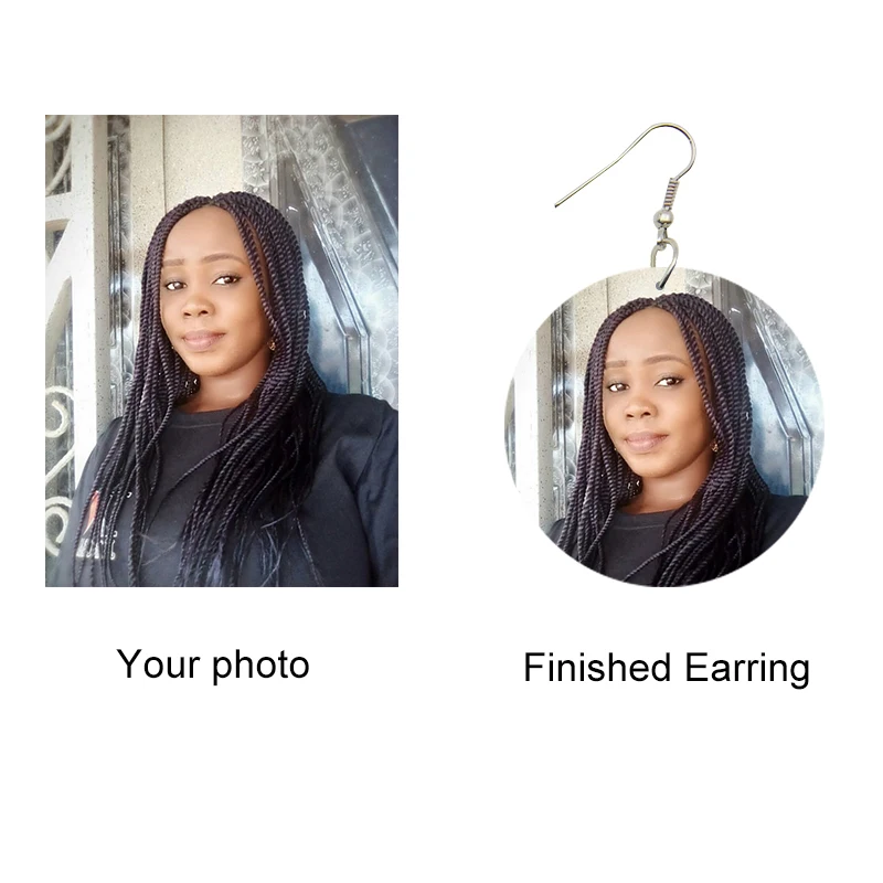 SOMESOOR Multi-Szies Customized Round African Wooden Drop Earrings Front Back Print Handmade Wood Dangle Jewelry For Women Gifts