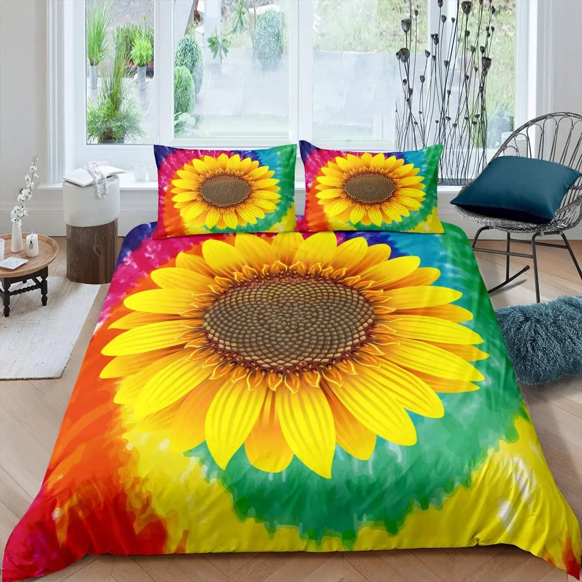 

Blossom Sunflower Bedding Set for Girls Child Women Floral Print Comforter Cover Rainbow Duvet Cover Room Decor Floral Bed Set