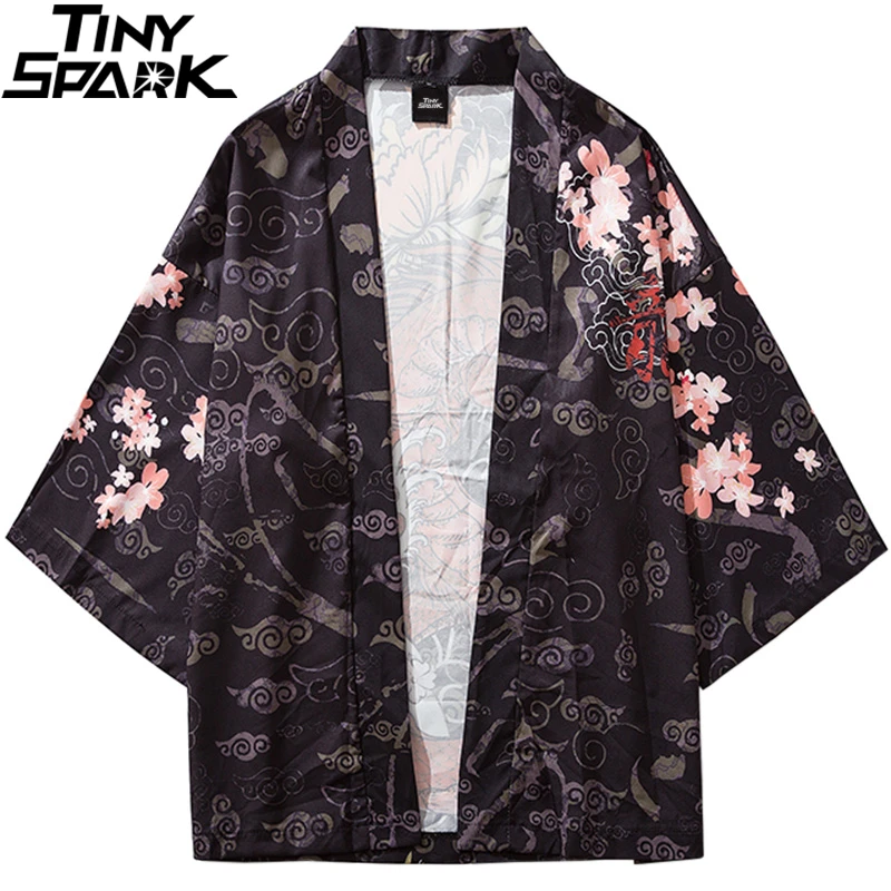 В стиле «хип-хоп» Для мужчин куртка в уличном стиле китайский Огненный Дракон принт Harajuku кимоно куртка японский летние шорты Тонкий платье Япония Стиль