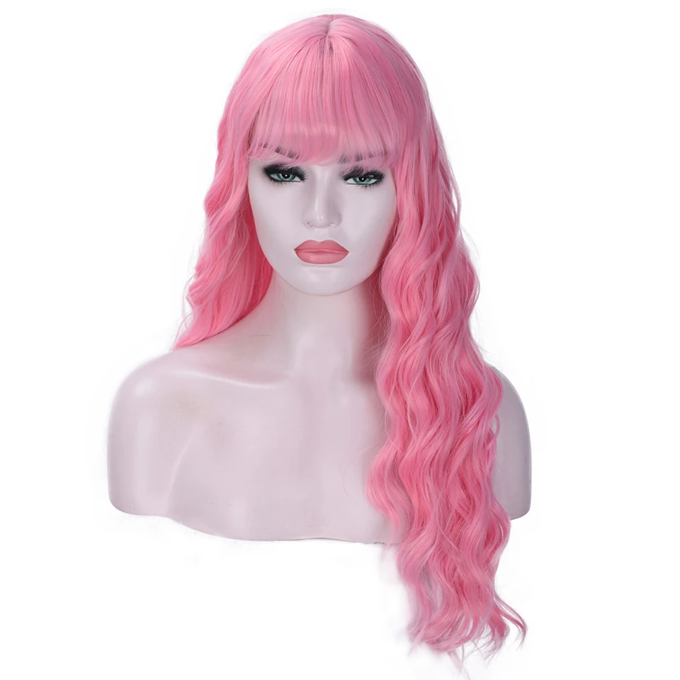 I's a парик розовый парики с челкой Длинные волны воды синтетические парики для женщин афро-американский может быть Косплей термостойкие волосы