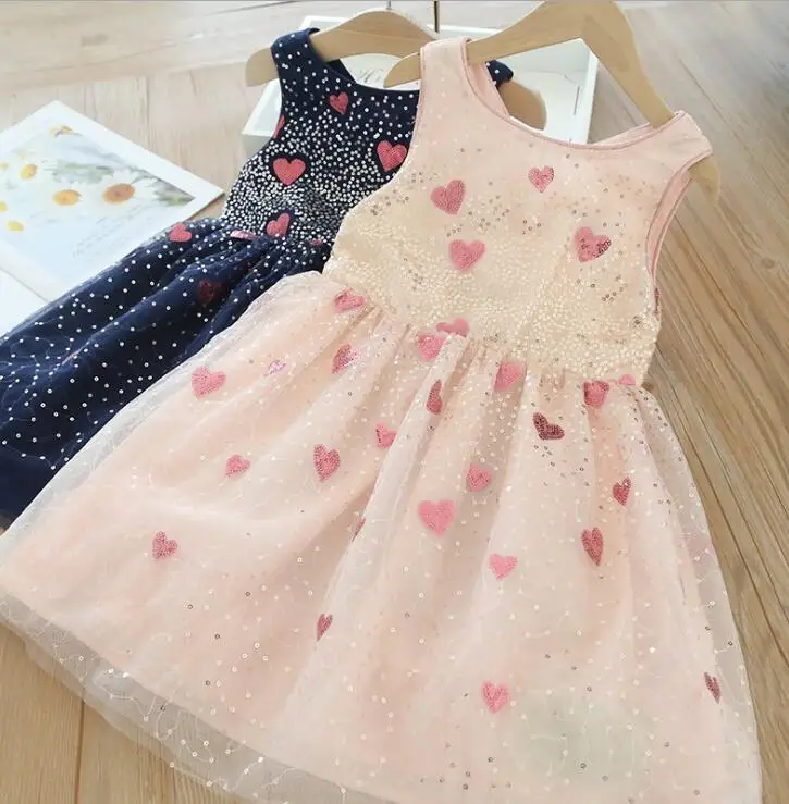 Г. Летние модные платья принцессы с блестками и сердечками для девочек; милое детское платье; 6 шт/лот;