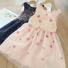 Г. Летние модные платья принцессы с блестками и сердечками для девочек; милое детское платье; 6 шт/лот;