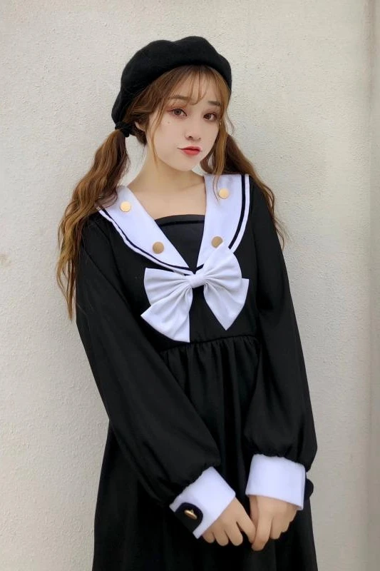 Школьная форма черного цвета, школьная форма японского класса с моряком, школьная форма для студентов, одежда для девочек с аниме, костюм морского флота