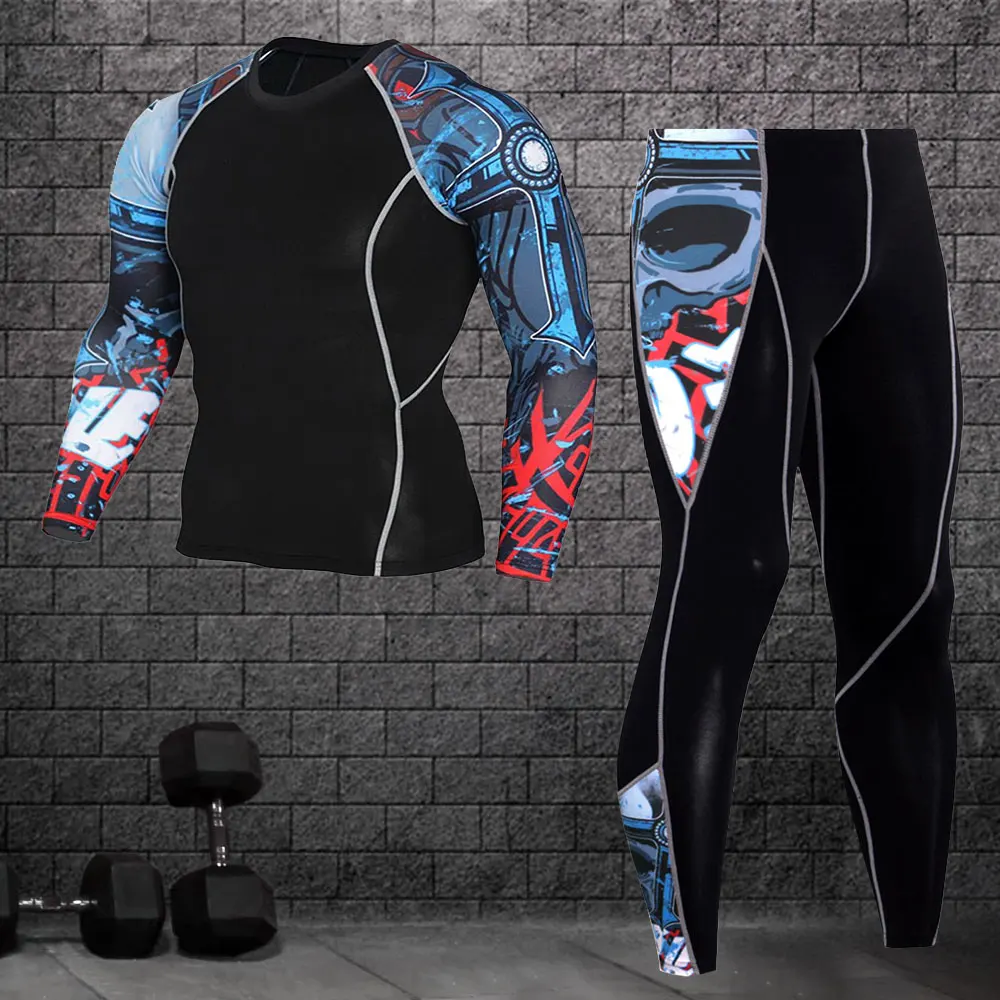 

Compression Leggings T-shirt Set Men Run Sport Pants Quick dry Sportswear Male Gym Fitness Training MMA Tees Tops Clothes