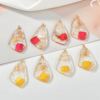 

4pcs Natural colored shell gold leaf transparent acrylic shaped pendant diy earrings jewelry accessories