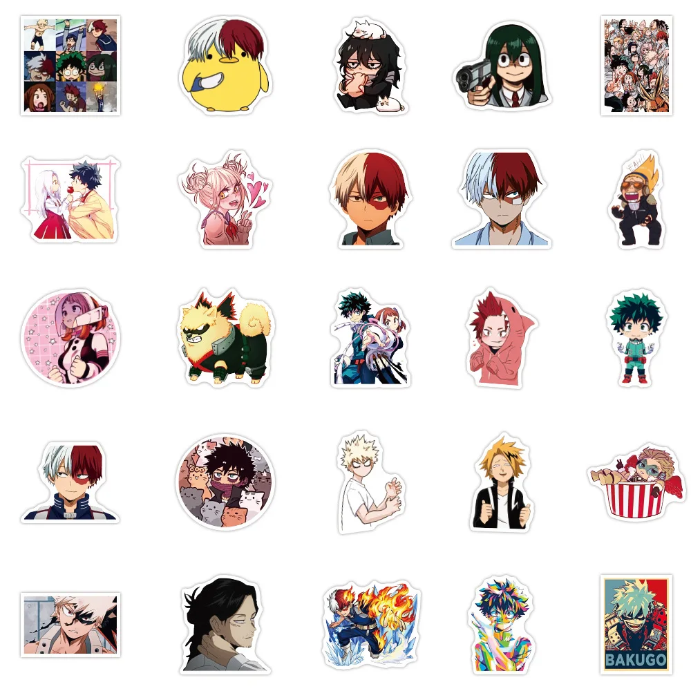 50pcs my hero academia anime stickers all might todoroki shouto bakugou katsuki sticker for laptop skateboard motorcycle guitar sticker aliexpress