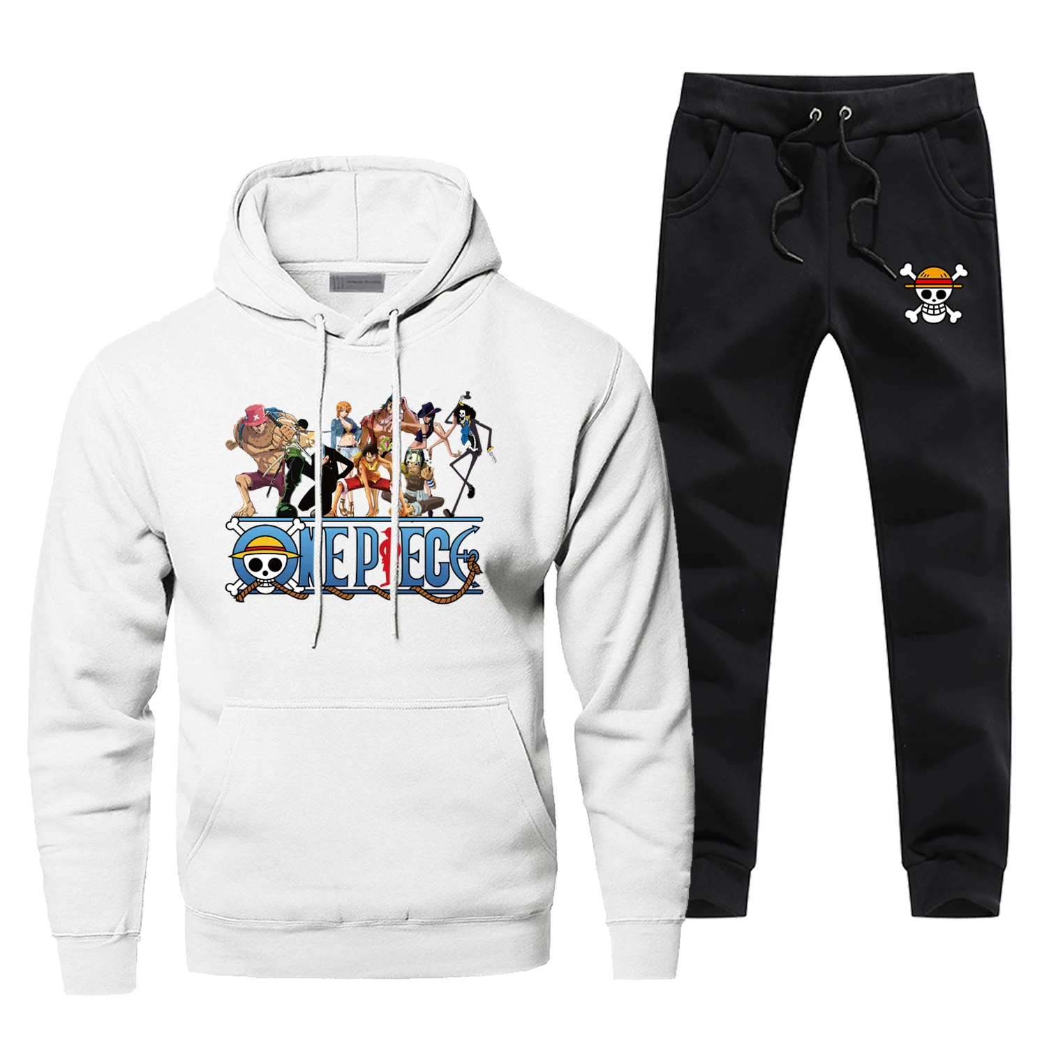 One Piece Winter Autumn Men's Full Suit Tracksuit Luffy Fashion Harajuku Pants Sweatshirt Japan Anime Casual Zoro Warm Male Set