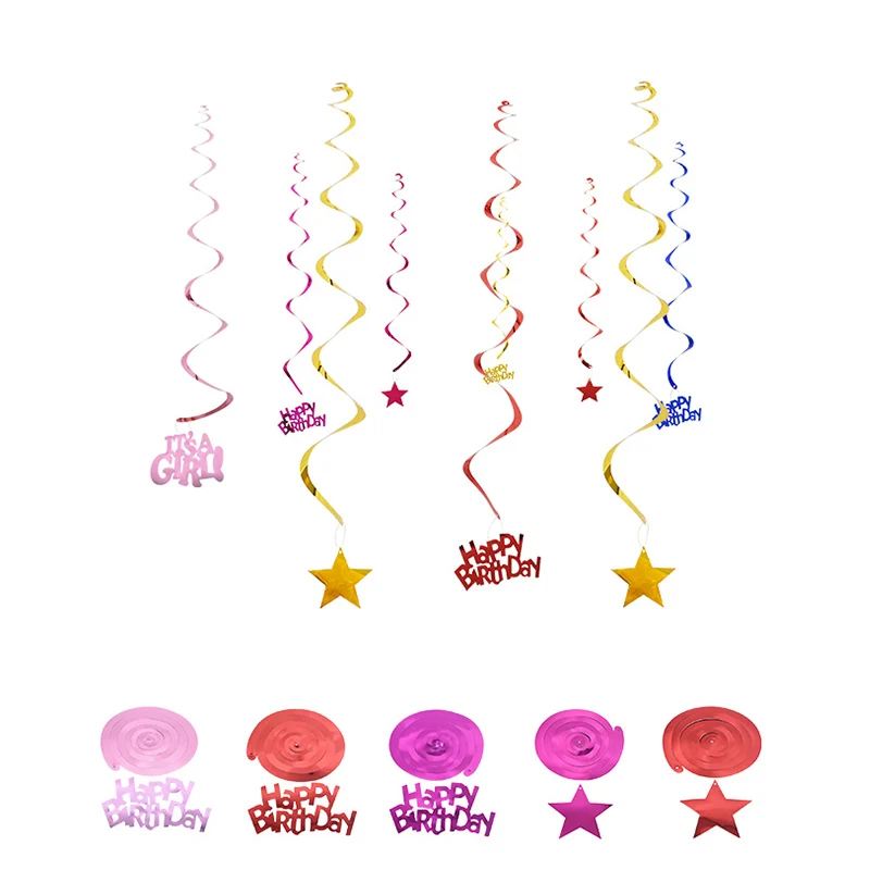 Birthday Banner Party Decorations 6pcs Happy Birthday Star Spiral Pendant Ceiling Hanging Garland PVC Swirl Banner for Birthday Party Home Living Room Decoration