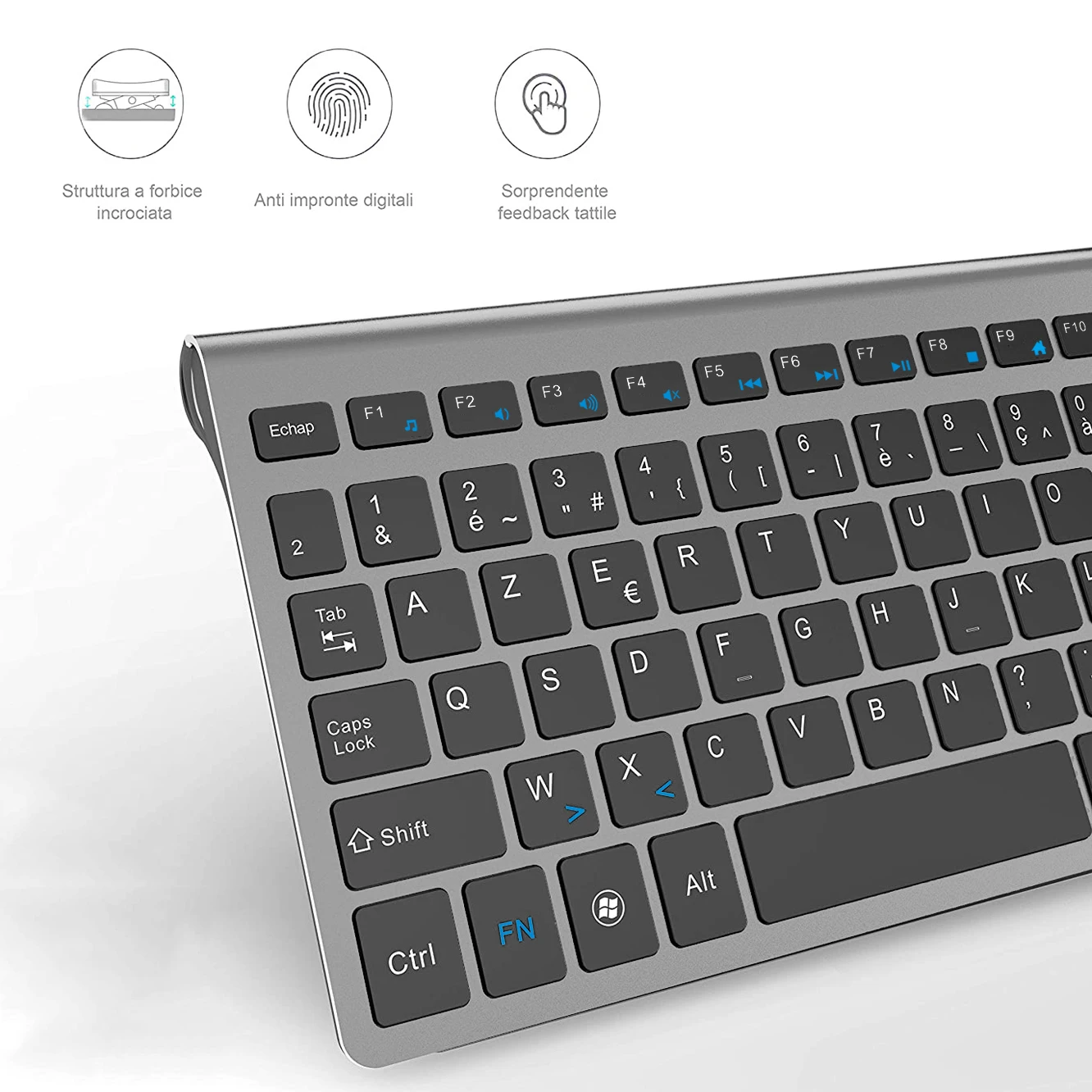 Conjunto de Teclado sem Fio Francês Layout Azerty Ultra Fino 2.4g Silencioso Chave de Tesoura Compacta Mac Windows pc Laptop tv Box - Imagem 5