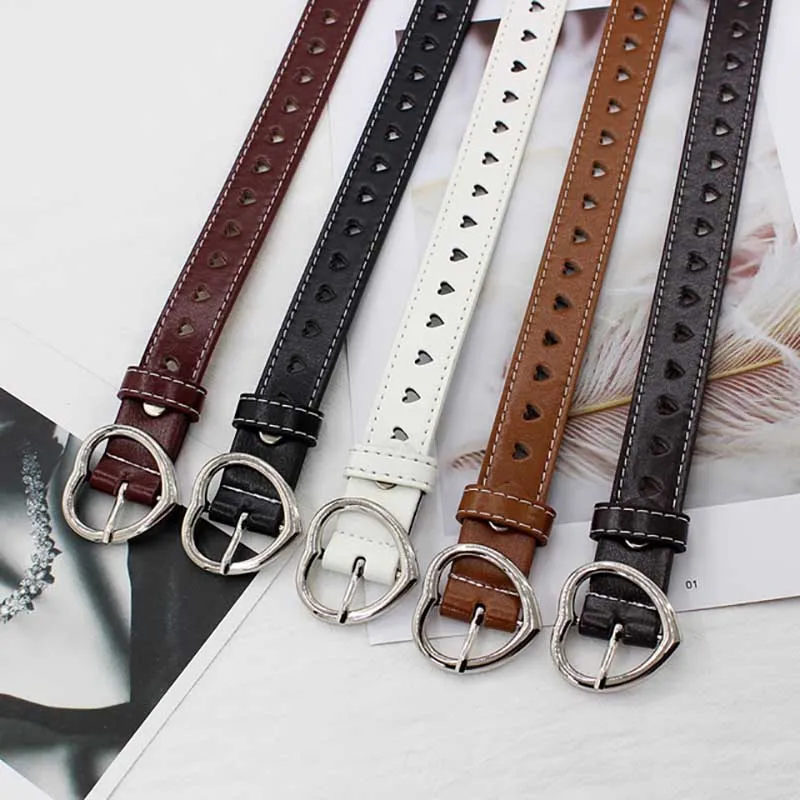 

Fashion PU Leather Belt For Women Heart-shaped Hole Buckle Waist Straps Designer Lady Girl Jeans Trouser Decoration Waistband