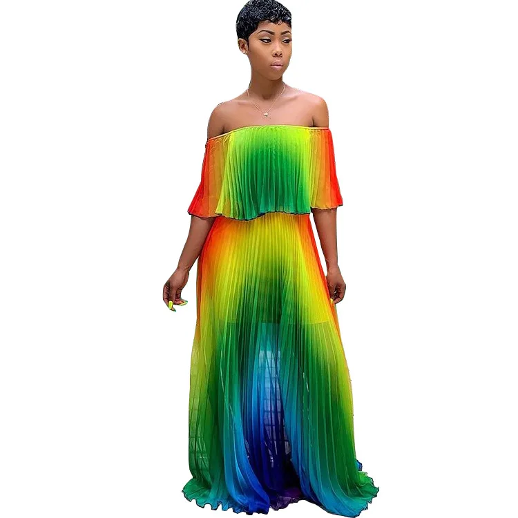 rainbow chiffon dress