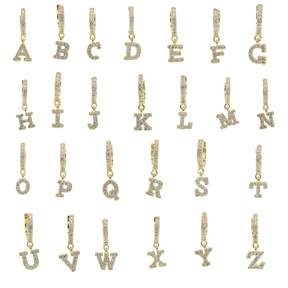 

UILZ 1 Piece Gold Color Clear Cz 26 Initial Charm Circle Earrings Personalized Name Letter Alphabet UE2392