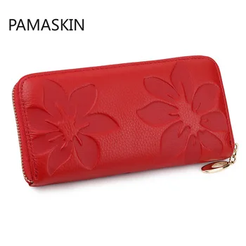 

2020 New Fashion Cow Leather Women Long Wallets Floral Design Women Zipper Purse Female Long Clutch Purses Card Holder Phone Bag