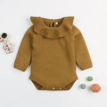 

Baby Bodysuit Winter Knitted Jumpsuit Toddler Infant Girls Sweater Casual Baby Long Sleeve Clothes Solid Ruffle Girls Costume