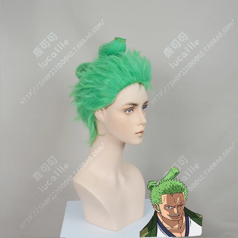 naruto cosplay Roronoa Zoro Cosplay Wigs Anime ONE PIECE Slicked-back Green Short Layer High Temperature Fiber Hair Wig + Wig Cap old lady costume Cosplay Costumes