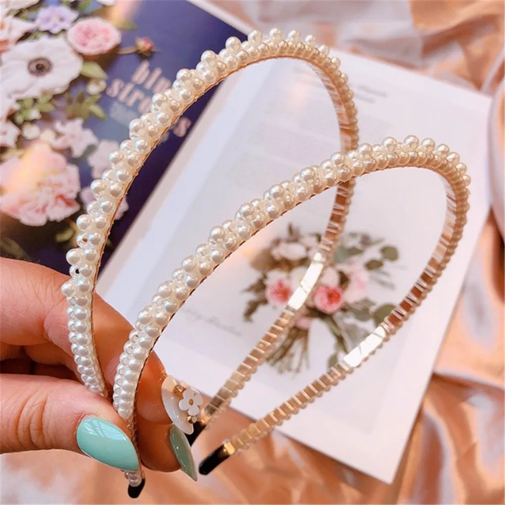 

Ins pearl headband hair ring head buckle net red headband line braided beaded bow adult headband Fashion Women Imitation Pearl Hair Clip