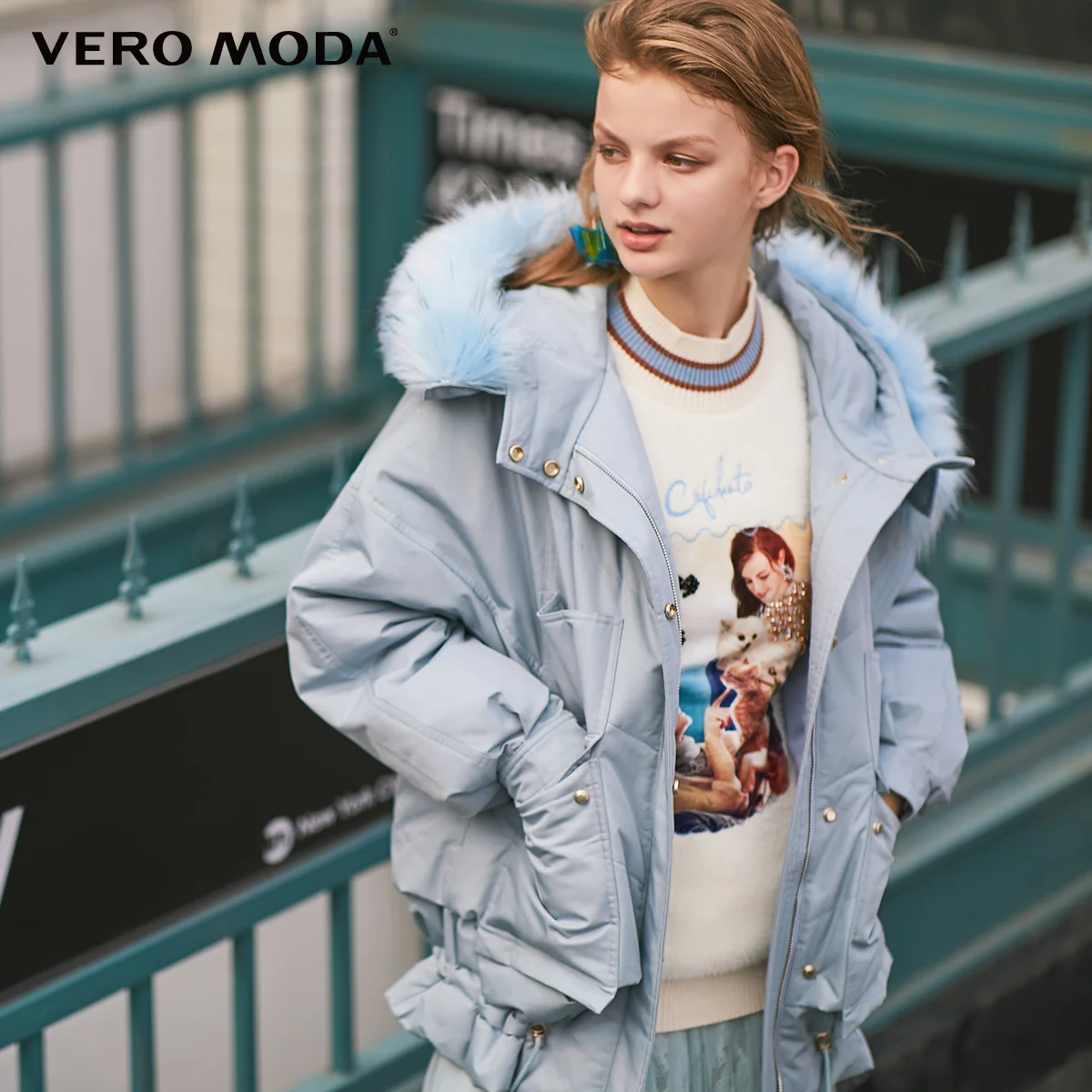 Cruise blue Vero Moda Новое Женское зимнее пальто свободного кроя с меховым воротником и открытыми плечами верхняя одежда с подкладкой | 319409518 - Цвет: Cruise blue