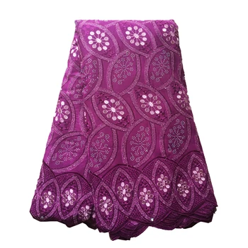 

Latest nigerian lace fabric 2019 high quality magenta swiss lace fabric with stones cotton lace fabric for women dresses