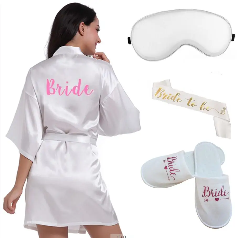 Accappatoio Kimono Da Sposa In Raso Con Scritta Glitterata 'Maid Of Honor', Rosa, Taglia M