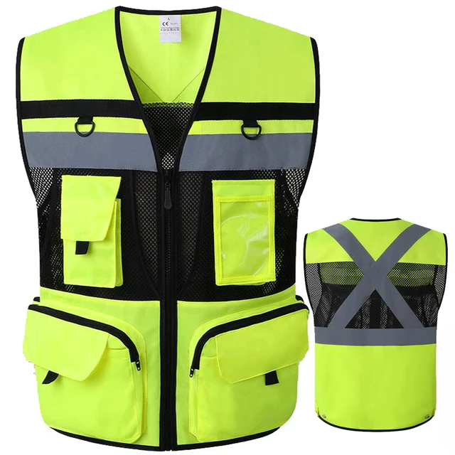 Gilet réfléchissant Hi Vis Mesh Safety Vest Reflective Surveryor Veste  gilet jaune Vêtements de travail haute visibilité