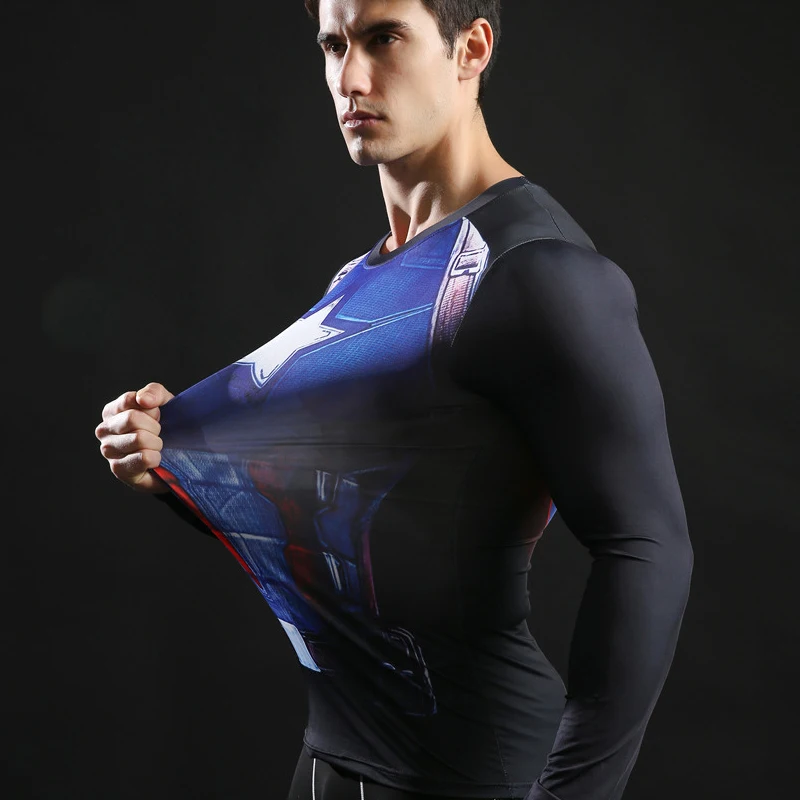 Новая повседневная футболка с 3D принтом Бэтмена, Мужская облегающая футболка с супергероем, мужские топы с длинными рукавами для бодибилдинга, Homme