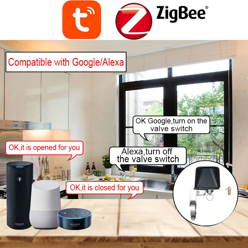 Tuya-ZigBee 스마트 무선 제어 가스 워터 밸브, 알렉사 구글 어시스턴트와 호환 가스 스마트 홈 자동화 제어 밸브