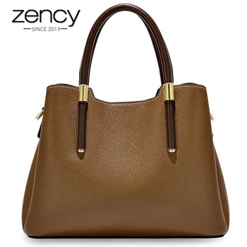 

Zency More Pretty Colors Handbag 100% Genuine Leather Casual Tote Fashion Lady Crossbody Messenger Purse Business Bag Brown