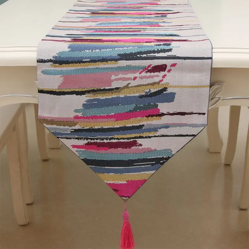 Stripe Printing Table Runner with Tassels Coffee TeaTable Runners 13x107in red