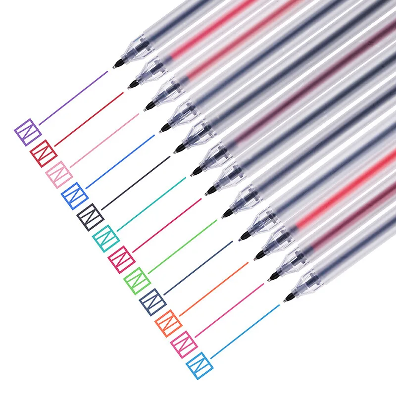 12 с цветным рисунком набор ручек Прозрачный матовый баррель 0,5 мм шариковый маркер для рисования линий Письменные ручки канцелярские подарки для школы и офиса A6808