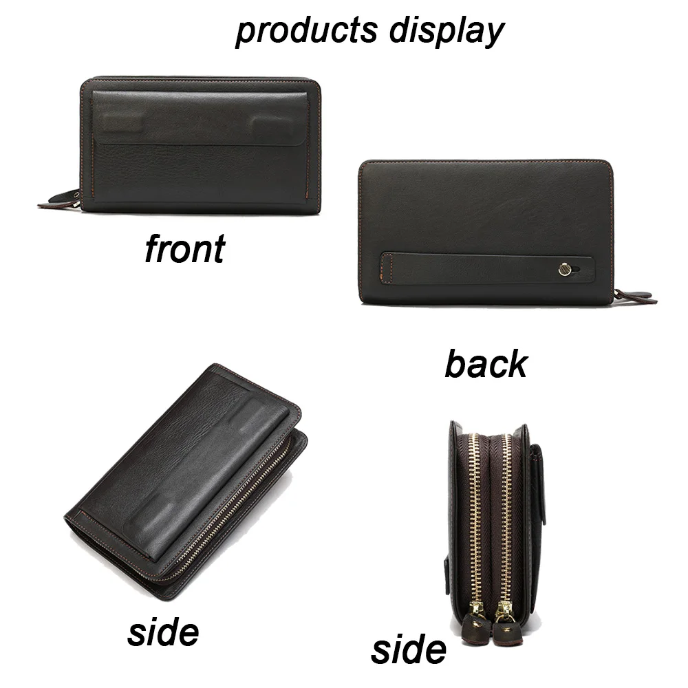 MVA Clutch Male Men's Wallet Genuine Leather Double Zipper Men's Clutch Bags purse for men Passport/Phone Wallets for credit car 4
