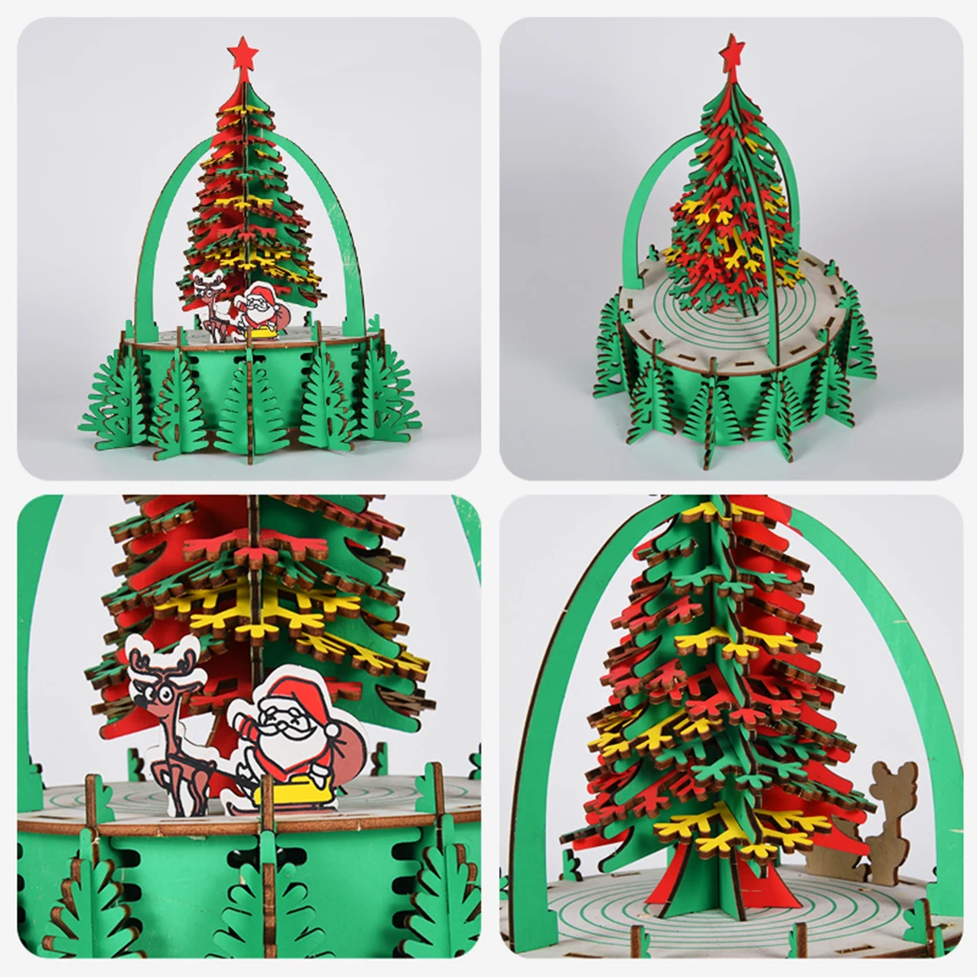 4Pcs DIY 3D Wooden Christmas Assembled Toy Simulation Christmas Craft Gift 5