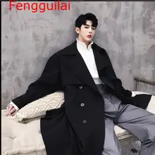 Осенний корейский стиль, уникальные Драповые куртки, Тренч для мужчин, длинная секция, Повседневная Свободная ветровка, куртки для мужчин, M-XXL