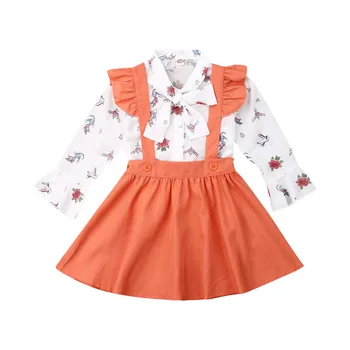 

3-7Y Kids Toddler Baby Girls Clothes Autumn Long Sleeve Flower Print Shirt Tops Skirt Overall Dress Outfit Clothing Set
