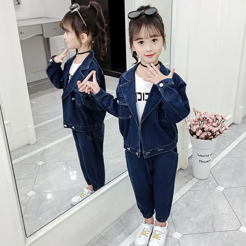 

2pcs Blue Girls Shirts & Girls Jeans Clothing Set Skr Denim Hitpop Style Pants 4 6 8 10 12 Year Old 2019 Kid Clothes OKS195003