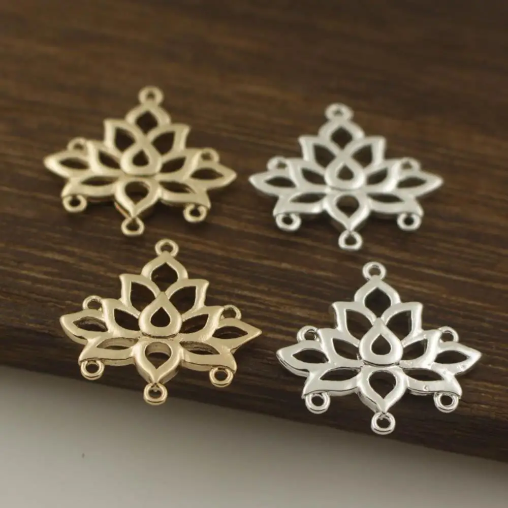 

30pcs Earrings Connector Filigree Lotus Flower Oriental Pendant Charms Silver Gold Color Quality Brass Metal Jewelry Accessories