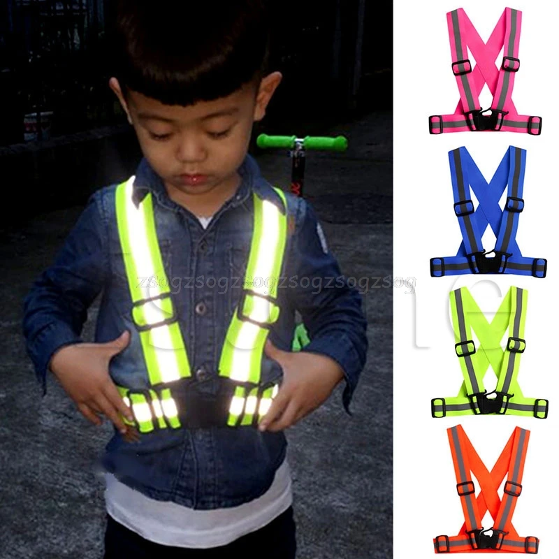Детская Регулируемая безопасность светоотражающий жилет шестерни в полоску куртка Au13 19 Прямая поставка