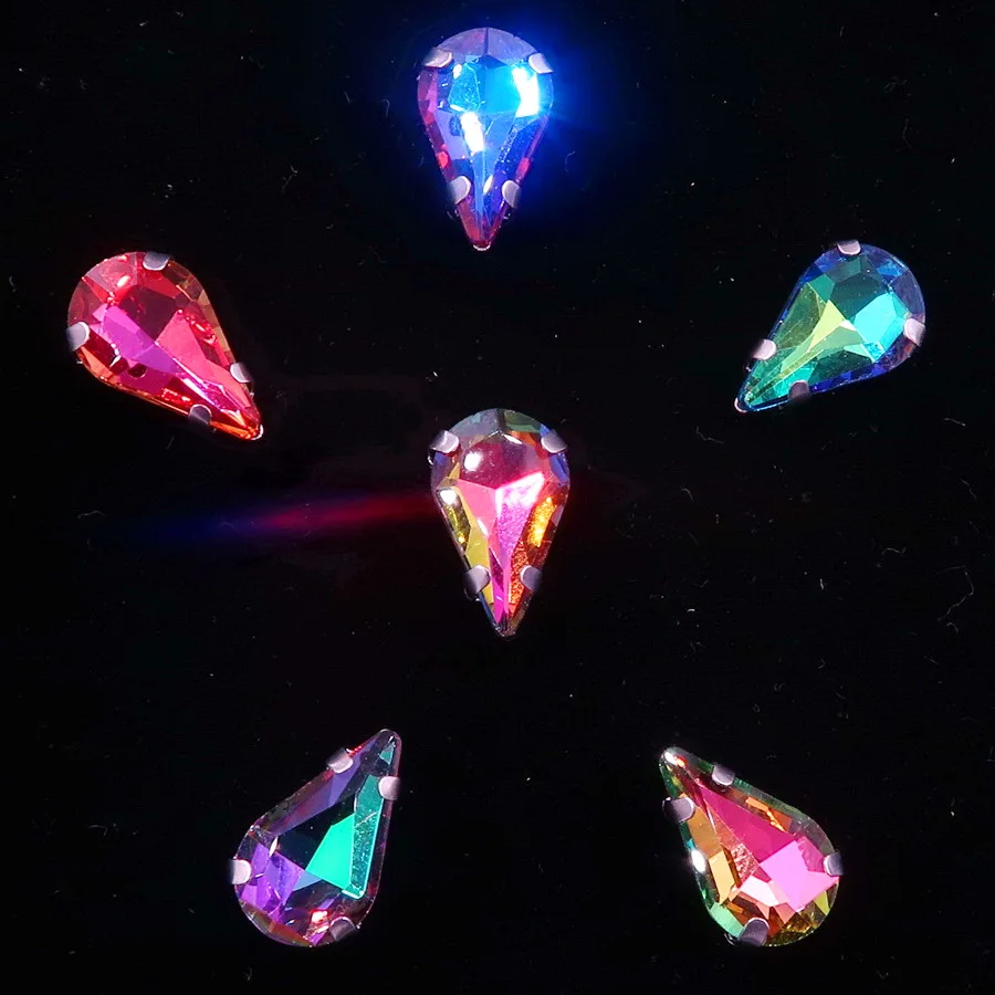 A7 colors mix Серебряная цепь коготь настройки с украшением в виде кристаллов 8*13 мм 50 шт./пакет, нижние юбки цвета радуги и желейные цвет AB Регулируемый стеклянный объектив серьги в форме капли воды, шить из стразов для одежды «сделай сам» - Цвет: A7 colors mix