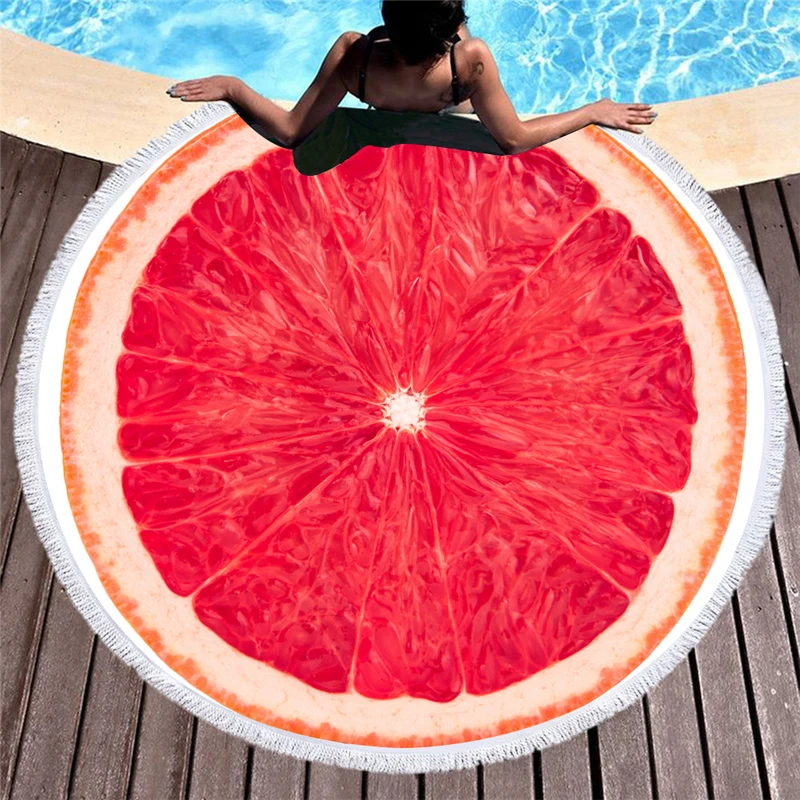 

3D Fruit Orange Printed Beach Towel Women Large Bath Towel for Beach Thick Round Fabric Quick Compressed Towel Tapestry Yoga Mat