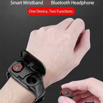 

Bluetooth Earphones Wireless Earbuds Bracelet 2 In 1 Smart Watch Fitness Tracker With Sports Smart Pedometer Heart Rate Monitor