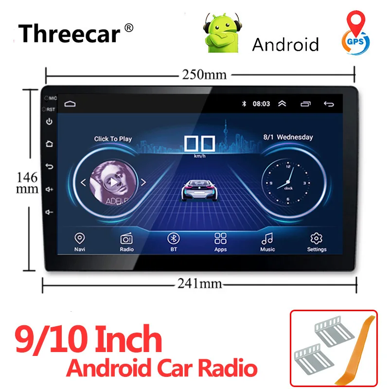 Универсальный 9 ''10'' автомобильный Android 8,1 мультимедийный плеер четырехъядерный 2 din радио gps навигация Wifi Bluetooth аудио стерео 2din