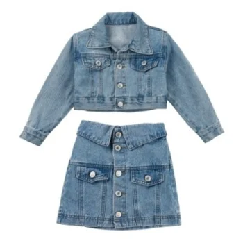 

2020 spring fashion baby girl denim jacket+package hip jeans mini skirt two piece sets kids