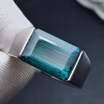 

A411 Fine Jewelry 18 K Gold Jewelry 100% Natural Green Tourmaline Gemstones 4.95ct Diamonds Male's Wedding Fine Man's Rings