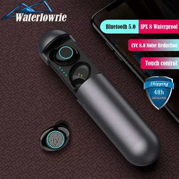 

TWS IPX8 Waterproof Bluetooth Earphones, HD Stereo Wireless Headphones, Noise Cancelling Fingerprint Touch Headset With Dual Mic