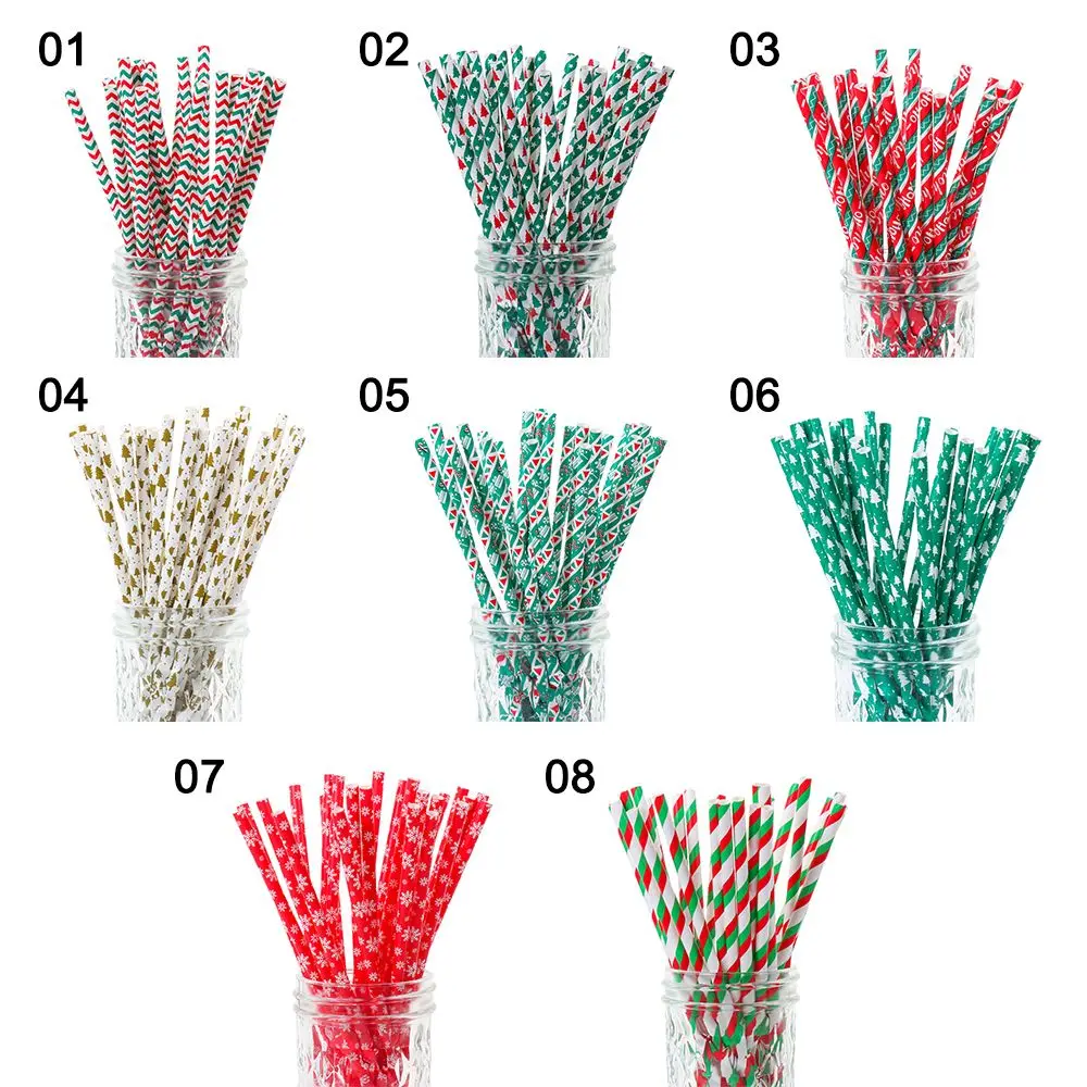 25Pcs Home Kitchen Wedding Props Party Supplies Snowflake Drinking Straw Christmas Paper Straws Disposable Christmas Decorations disposable paper straws